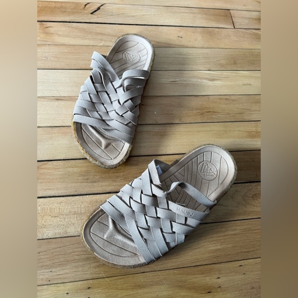 Malibu suede woven slide sandals in beige - Picture 1 of 6